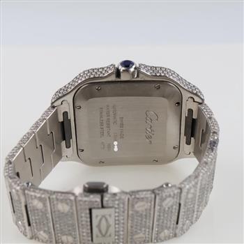 Cartier 13.82cts TW Diamond Santos Watch- Evaluated By Our Certified Gemologist - AGS / GIA