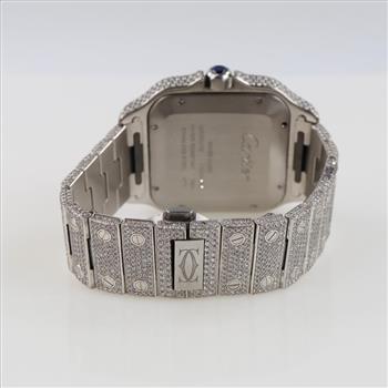 Cartier 13.82cts TW Diamond Santos Watch- Evaluated By Our Certified Gemologist - AGS / GIA