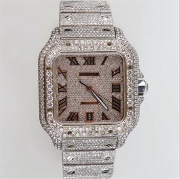 Cartier 13.82cts TW Diamond Santos Watch- Evaluated By Our Certified Gemologist - AGS / GIA