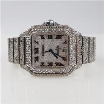 Cartier 18.29cts TW Diamond Santos Automatic Watch - Evaluated By Our Certified Gemologist