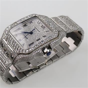Cartier 18.29cts TW Diamond Santos Automatic Watch - Evaluated By Our Certified Gemologist