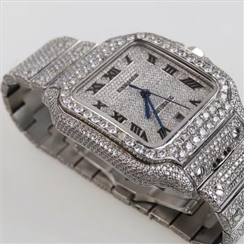 Cartier 18.29cts TW Diamond Santos Automatic Watch - Evaluated By Our Certified Gemologist