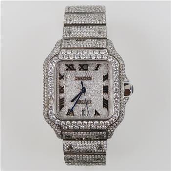 Cartier 18.29cts TW Diamond Santos Automatic Watch - Evaluated By Our Certified Gemologist