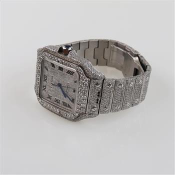 Cartier 18.29cts TW Diamond Santos Automatic Watch - Evaluated By Our Certified Gemologist