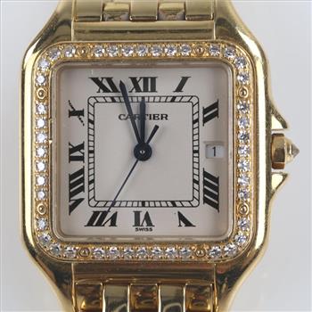 Cartier Panthere De Cartier Midsize 18kt Gold Diamond Watch-Evaluated By Certified Gemologist-AGSGIA