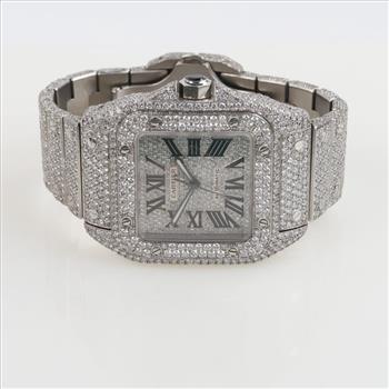 Cartier Santos 100 - 22.67cts TW Diamond Watch-Evaluated By Our Certified Gemologist-AGS/GIA
