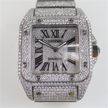 Cartier Santos 100 - 22.67cts TW Diamond Watch-Evaluated By Our Certified Gemologist-AGS/GIA