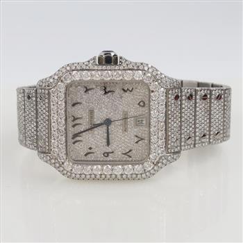 Cartier Santos 14.64cts TW Diamond Watch-Evaluated By Our Certified Gemologist-AGS/GIA
