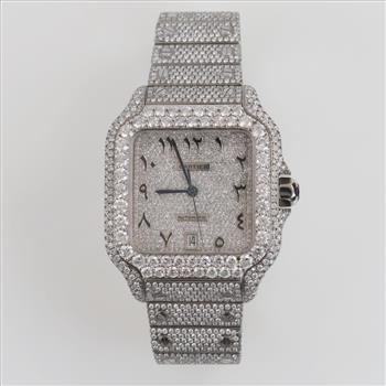 Cartier Santos 14.64cts TW Diamond Watch-Evaluated By Our Certified Gemologist-AGS/GIA