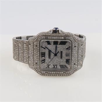 Cartier Santos 17.96cts TW Diamond Watch - Evaluated By Our Certified Gemologist- AGS/GIA