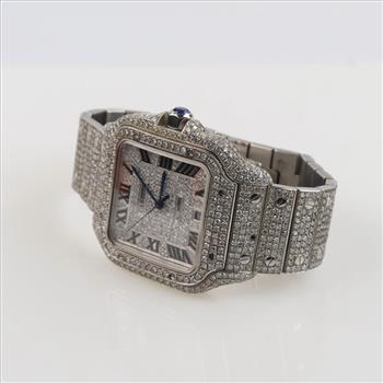 Cartier Santos 17.96cts TW Diamond Watch - Evaluated By Our Certified Gemologist- AGS/GIA