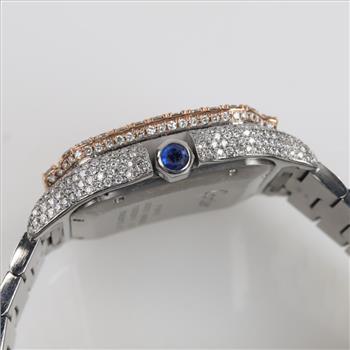 Cartier Santos Iced Out 19.10cts TW Diamond Watch- Evaluated By Our Certified Gemologist-AGS/GIA