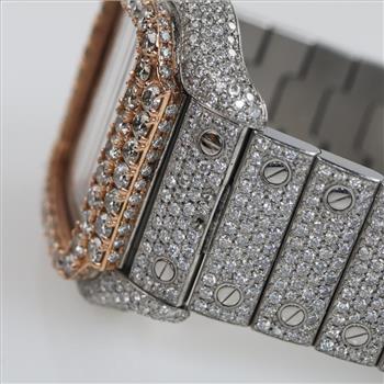Cartier Santos Iced Out 19.10cts TW Diamond Watch- Evaluated By Our Certified Gemologist-AGS/GIA