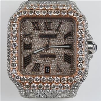 Cartier Santos Iced Out 19.10cts TW Diamond Watch- Evaluated By Our Certified Gemologist-AGS/GIA