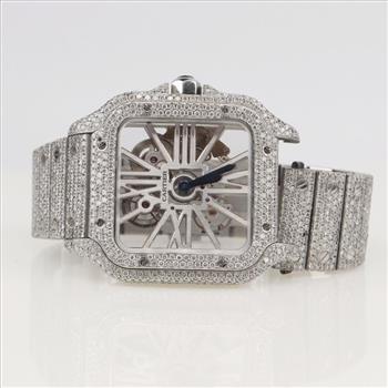 Cartier Santos Skeleton 11.18cts TW Diamond Watch-Evaluated By Our Certified Gemologist-AGS/GIA