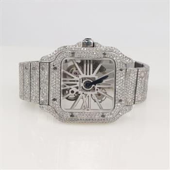 Cartier Santos Skeleton 11.18cts TW Diamond Watch-Evaluated By Our Certified Gemologist-AGS/GIA