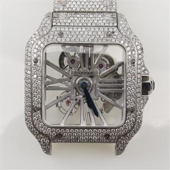 Cartier Santos Skeleton 11.18cts TW Diamond Watch-Evaluated By Our Certified Gemologist-AGS/GIA