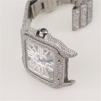 Cartier Santos Skeleton 11.18cts TW Diamond Watch-Evaluated By Our Certified Gemologist-AGS/GIA