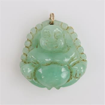Carved Buddha Jadite Pendant 14kt Jump Ring