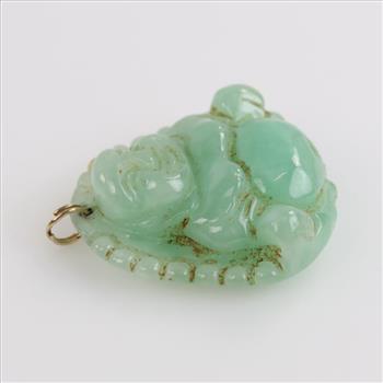 Carved Buddha Jadite Pendant 14kt Jump Ring