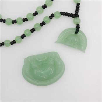 Carved Green And Black Beaded Necklace