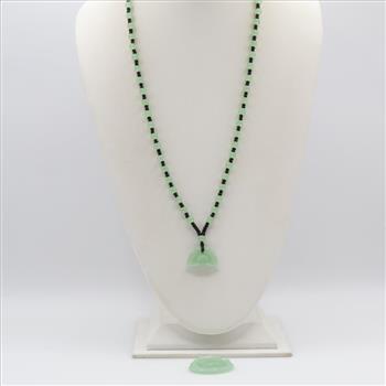 Carved Green And Black Beaded Necklace