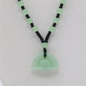 Carved Green And Black Beaded Necklace