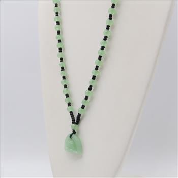 Carved Green And Black Beaded Necklace
