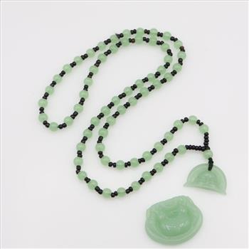 Carved Green And Black Beaded Necklace