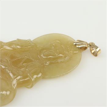 Carved Jade Figure 10kt Gold Accent Pendant