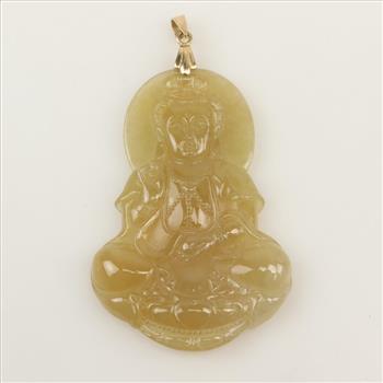 Carved Jade Figure 10kt Gold Accent Pendant
