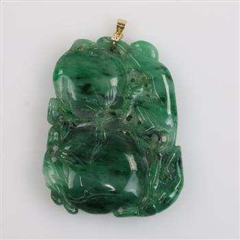 Carved Nephrite Jade Pendant Silver Bale