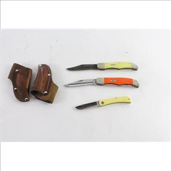 Case Folding Knives With Sheaths, 3 Pieces