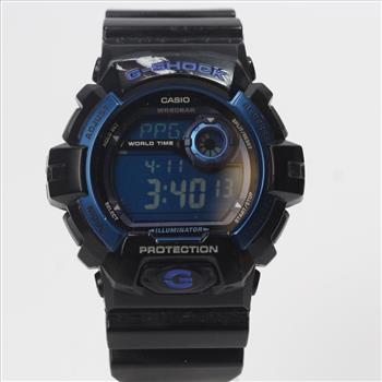 Casio G-Shock Blue Dial Digital Black Resin Watch In Box