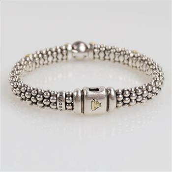 Caviar Lagos Luna Silver & 18kt Gold Black Pearl Bracelet-Evaluated By Certified Gemologist-AGS/GIA