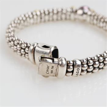 Caviar Lagos Luna Silver & 18kt Gold Black Pearl Bracelet-Evaluated By Certified Gemologist-AGS/GIA