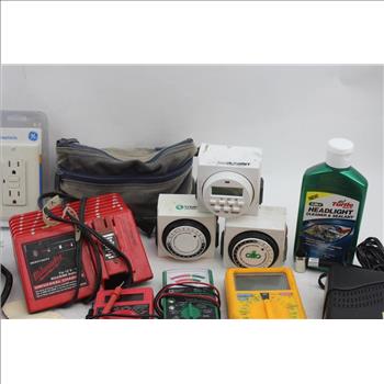 Cen-tech Digital Multimeter, Commercial Electric Battery Tester, Milwaukee Universal Charger, Husky Metric Hex Keys, Hand Tools,