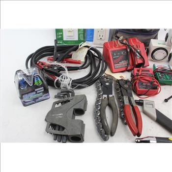 Cen-tech Digital Multimeter, Commercial Electric Battery Tester, Milwaukee Universal Charger, Husky Metric Hex Keys, Hand Tools,
