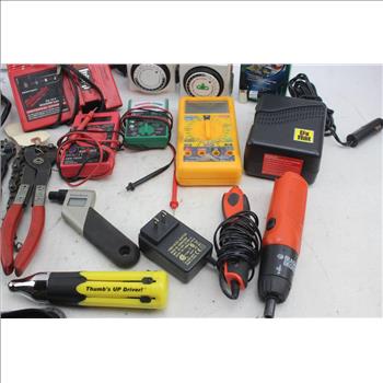 Cen-tech Digital Multimeter, Commercial Electric Battery Tester, Milwaukee Universal Charger, Husky Metric Hex Keys, Hand Tools,