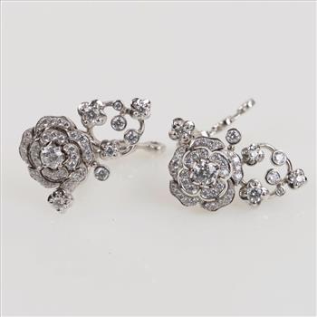 Chanel 1.54cts TW Diamond 18kt White Gold Earrings-Evaluated By Certified Gemologist - AGS / GIA