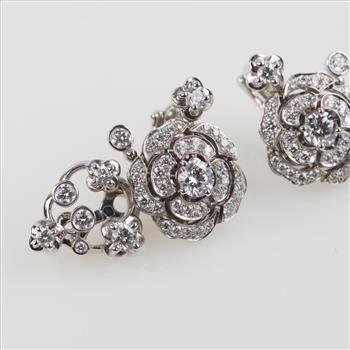 Chanel 1.54cts TW Diamond 18kt White Gold Earrings-Evaluated By Certified Gemologist - AGS / GIA