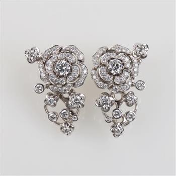 Chanel 1.54cts TW Diamond 18kt White Gold Earrings-Evaluated By Certified Gemologist - AGS / GIA