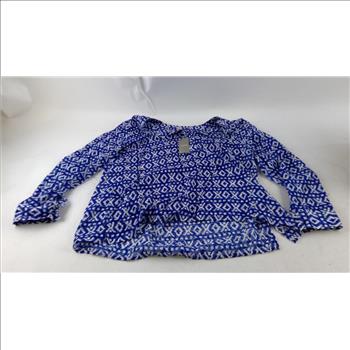 Chicos Women's Shirt, Graphic Peasant Top Blue Grotto, Size 2