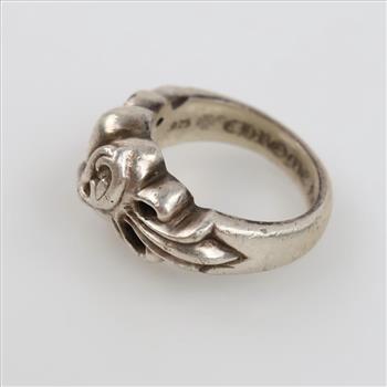 Chrome Hearts Double Floral Cross Heart Silver Ring