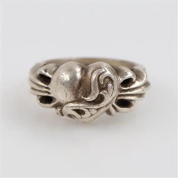 Chrome Hearts Double Floral Cross Heart Silver Ring