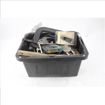 Clamps, Batteries And More In A Black Tote