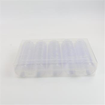 Clear Plastic Coin Capsules And Case, 100 Pieces