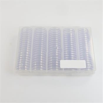 Clear Plastic Coin Capsules And Case, 100 Pieces