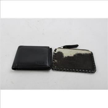 Coach Black Wallet, Cow Hide Zipper Pouch Wallet, 2 Pieces