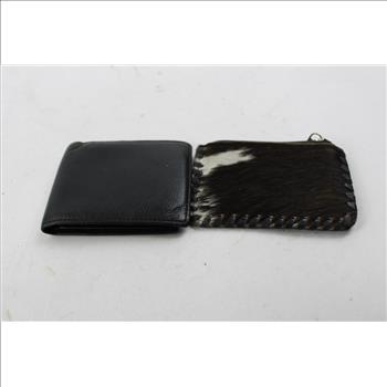 Coach Black Wallet, Cow Hide Zipper Pouch Wallet, 2 Pieces